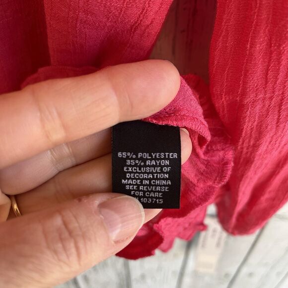 Zac & Rachel Womens Hot Pink Boho Peasant Top Size XL Beaded Smocked Puff Sleeve - Picture 12 of 14